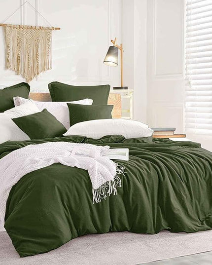 ETDIFFE Green King Size Comforter Set, 3 Piece Dark Olive Aesthetic Modern Bedding Set - All Season Soft & Lightweight Microfiber Down Alternative Comforter Bed Set with 2 Pillow Shams for Women Men - LeafyLoom