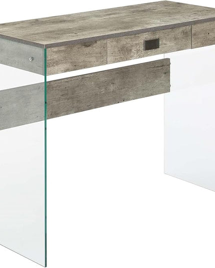 Convenience Concepts SoHo 1 Drawer Glass 36 inch Desk, Faux Birch/Glass - LeafyLoom