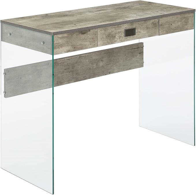 Convenience Concepts SoHo 1 Drawer Glass 36 inch Desk, Faux Birch/Glass - LeafyLoom