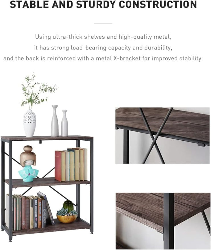 Bookshelf,3-Tier Folding Bookcase,Industrial Book Shelf,Rustic Wood Storage Shelves,Tall Bookshelf,Shelves For Bedroom,Office,Kitchen,Living Room,Study Room,No Assembly Folding Bookshelf,Black - LeafyLoom