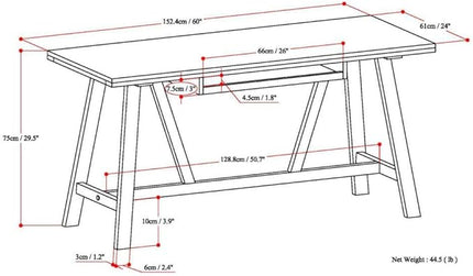 SIMPLIHOME Dylan SOLID WOOD Modern Industrial 60 inch Wide Home Office Desk, Writing Table, Workstation, Study Table Furniture in Black - LeafyLoom