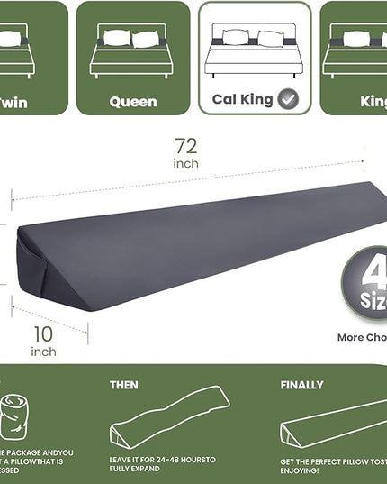 Wedge Pillow Headboard, Ultimate Comfort Bed Wedge Pillow for Headboard, Relaxation Bed Gap Filler for Cal King, Foam Pillow Wedge for Headboard Gap, Overall Bed Gap Filler. 2 Covers. - LeafyLoom
