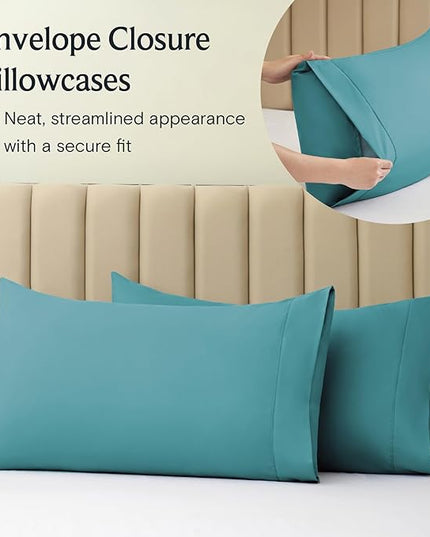 LuxClub Twin XL Sheets - Soft Twin Bed Sheets for Boys and Girls, 4 PC Deep Pockets 18" Eco Friendly Wrinkle Free Kids Fitted Sheets Machine Washable Hotel Bedding Silky Soft - Teal Twin XL - LeafyLoom