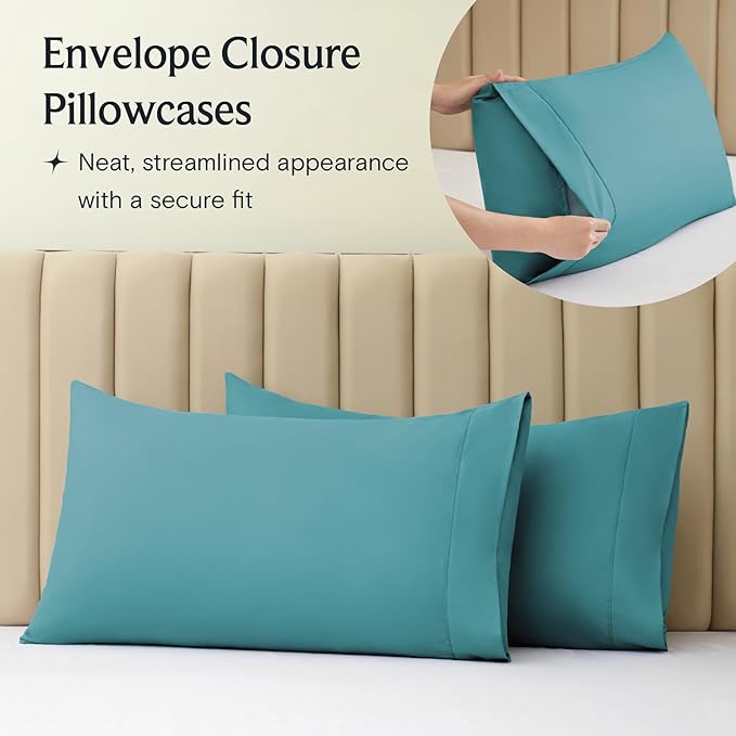 LuxClub Twin XL Sheets - Soft Twin Bed Sheets for Boys and Girls, 4 PC Deep Pockets 18" Eco Friendly Wrinkle Free Kids Fitted Sheets Machine Washable Hotel Bedding Silky Soft - Teal Twin XL - LeafyLoom