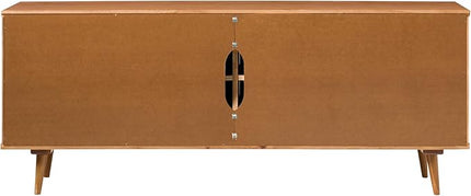 Walker Edison Genia Mid-Century Modern Solid Wood Stand for TVs up to 65 Inches, Caramel - LeafyLoom