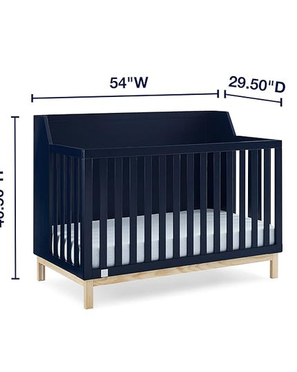babyGap by Delta Children Oxford 6-in-1 Convertible Crib TrueSleep 2-Stage Deluxe Crib and Toddler Mattress (Bundle), Navy/Natural - LeafyLoom
