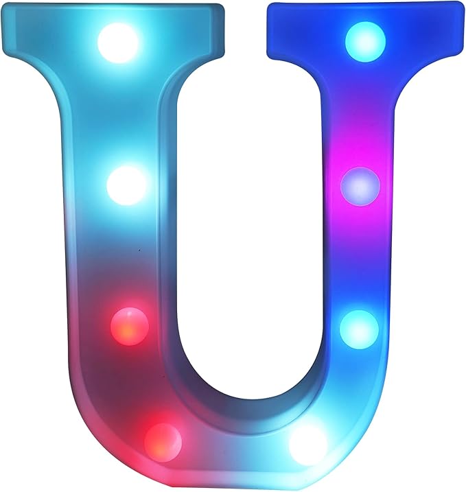 Letter LED Lights, 16 Colors Changing LED Marquee Letter Lights, Dimmable Night Lights for Wedding, Birthday, Holiday, Party, Bar, Christmas Decoration,Dorm Room Decor Multicolor U - LeafyLoom