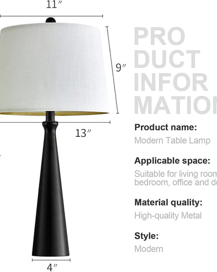 Oneach 25.75" Table Lamps Set of 2 for Living Room Bedroom, Bedside Lamp 3-Way Dimmable Touch Control, Modern Black Nightstand Light Fabric Shade Vintage Accent Style - LeafyLoom