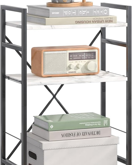 Bookshelf Organizer,3 Tiers Adjustable White Faux Marble Small Bookcase for Small Space,Industrial Wooden Storage Bookcase Display Rack and Storage Organizer for Living Room Home Office - LeafyLoom