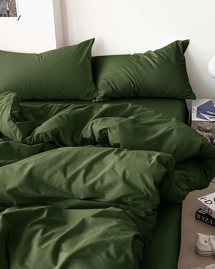 Dark Olive Green Full Comforter Set - 3 Piece Aesthetic Modern Bedding Set - All Season Farmhouse Soft & Lightweight Microfiber Down Alternative Comforter Bed Set with 2 Pillow Shams for Women Men - LeafyLoom