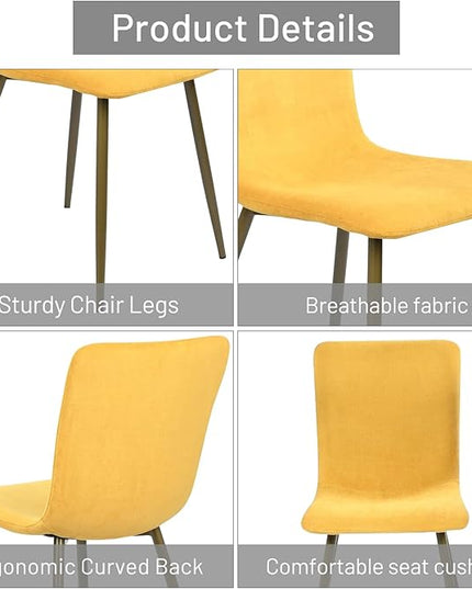 FurnitureR Modern Style Dining Chairs Set of 4, Comfy Side Chair with Fabric Seat Sturdy Metal Gold Legs for Kitchen Living Room Bedroom, Yellow - LeafyLoom