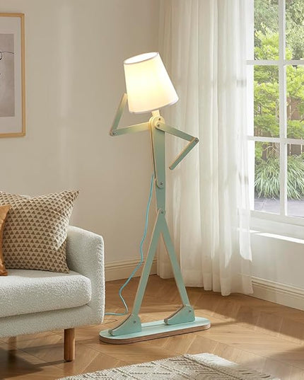 Unique Mini Wood Floor Lamp for Living Room Bedroom Office Farmhouse - Cute Corner Decorative Reading Standing Light Creative Swing Arm Arc Design Gift for Kids Room (Green Mini) - LeafyLoom