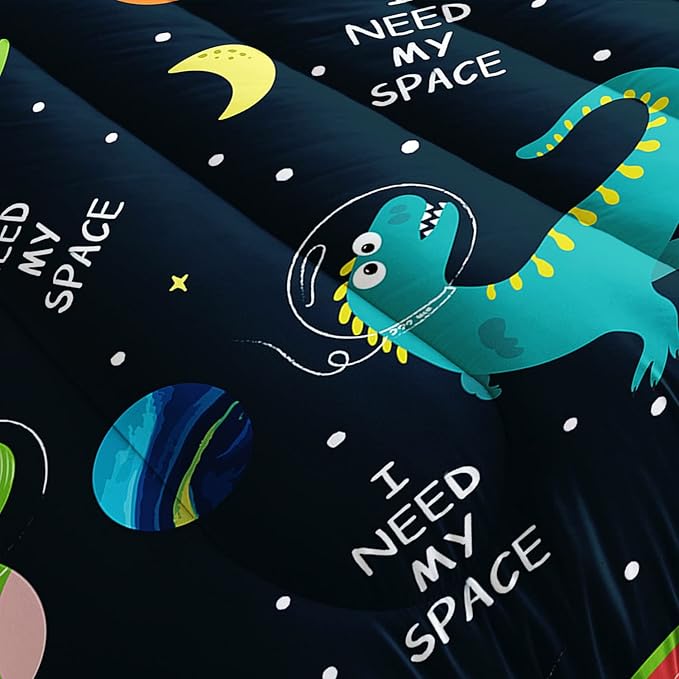 Datura home Dinosaur Space Dinos Comforter Bedding Set for Boys Kids Children,Celestial Bodies Colorful Dinosaur Print Bedding Set with 1 Comforter and 2 Pillowcases(Dinosaur Twin) - LeafyLoom