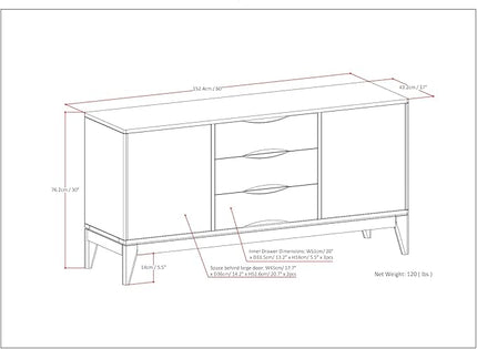 SIMPLIHOME Harper SOLID HARDWOOD 60 Inch Wide Mid Century Design Sideboard Buffet in Walnut Brown, For the Dining Room and Kitchen - LeafyLoom