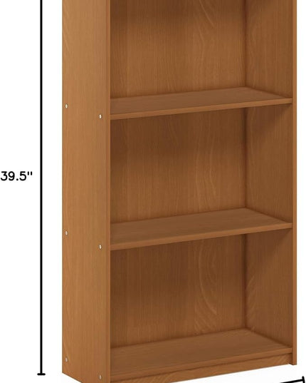 FURINNO Basic 3-Tier Bookcase/Bookshelf/Storage Shelves, Natural Oak - LeafyLoom