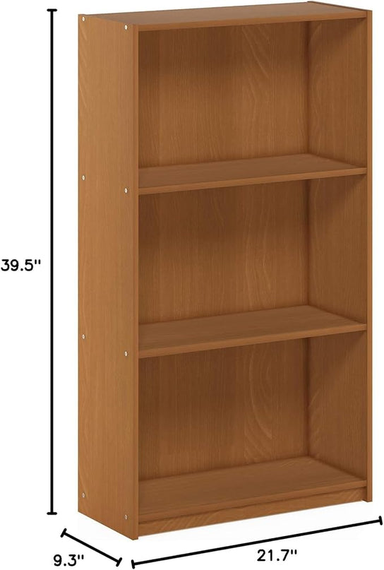 FURINNO Basic 3-Tier Bookcase/Bookshelf/Storage Shelves, Natural Oak - LeafyLoom