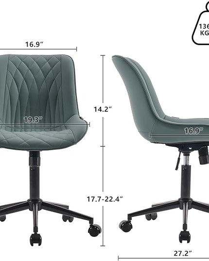 YOUNIKE Office Chair with Wheels Armless Desk Chair Swivel Rolling Task Chair with Back Upholstered Faux Leather Modern Computer Chair Height Adjustable, Greyish Green - LeafyLoom