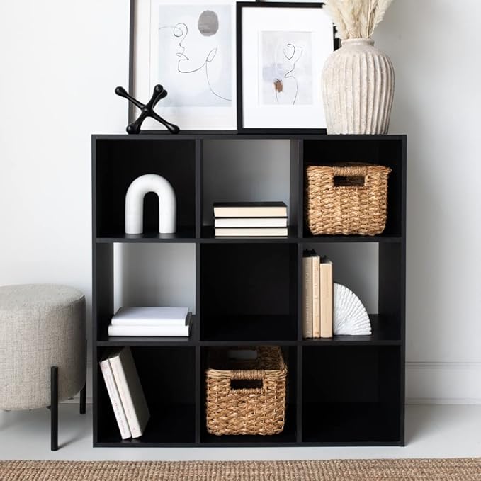 Signature Design by Ashley Langdrew Contemporary 9 Cube Storage Organizer or Bookcase, Black - LeafyLoom