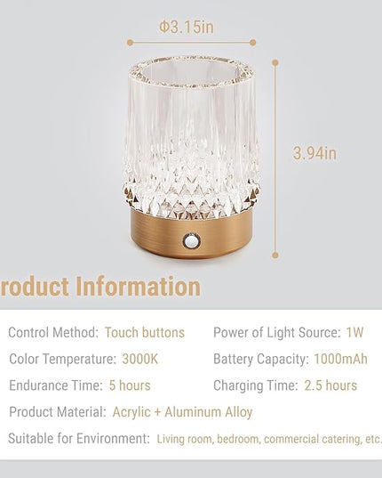 KOSTA Crystal Table Lamp Premium Vase Rechargeable Crystal Vase Lamp Heavy Handmade Modern Vases for Decor Home Bedroom Kitchen Office Living Room Birthday Gift - LeafyLoom