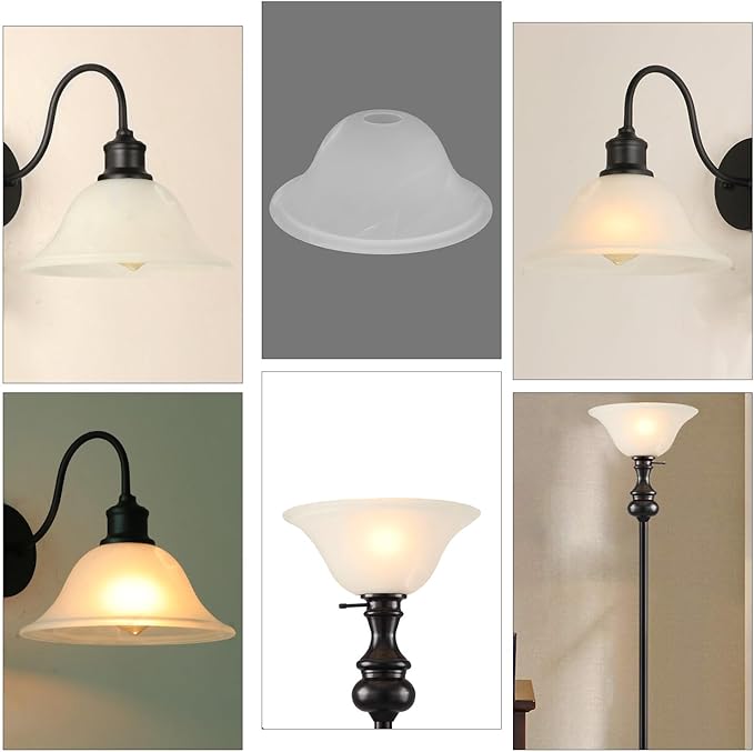 Giluta Small Floor Lamp Glass Shade Replacement Globe -Fitting Opening 1.625" Modern Alabaster Style Light Fixture Shade, Height: 4.13 inch, Width: 9.45 inch. Lipless - LeafyLoom