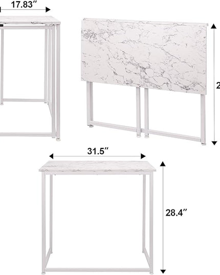 Leopard Outdoor Products Folding Computer Desk for Small Spaces, Space-Saving Home Office Desk, Foldable Computer Table, Laptop Table, Writing Desk, Compact Study Reading Table (Marble White) - LeafyLoom