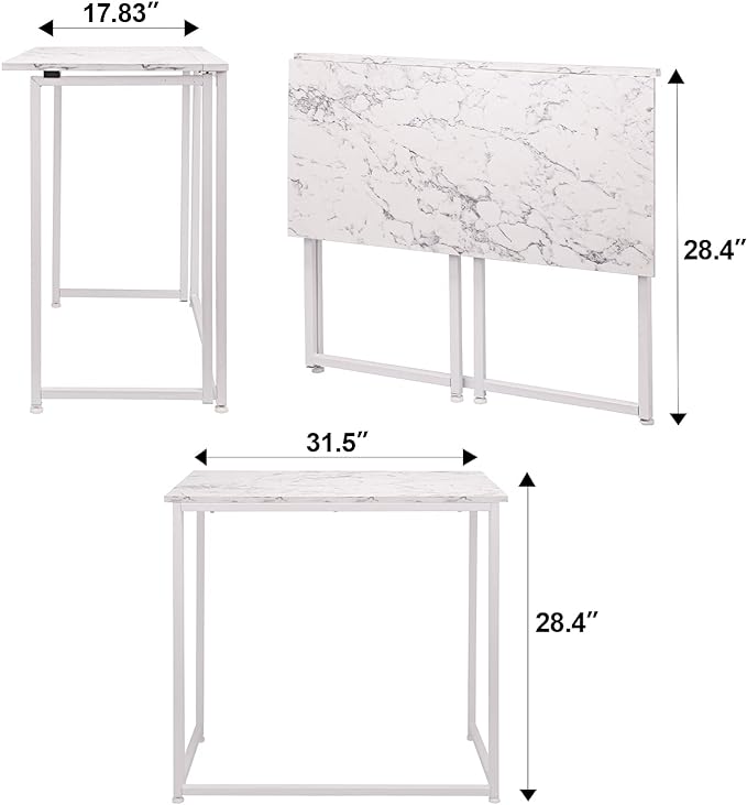 Leopard Outdoor Products Folding Computer Desk for Small Spaces, Space-Saving Home Office Desk, Foldable Computer Table, Laptop Table, Writing Desk, Compact Study Reading Table (Marble White) - LeafyLoom