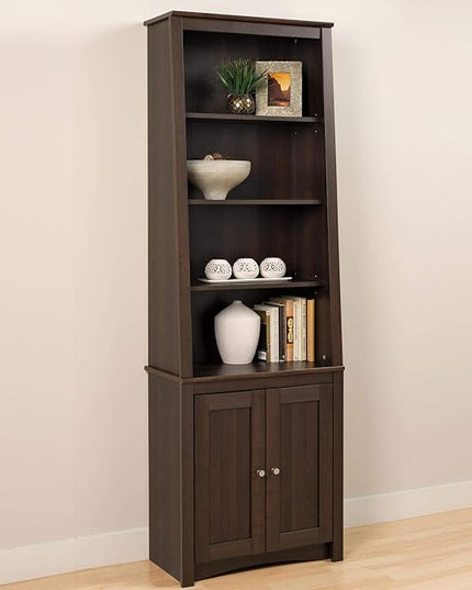PREPAC Espresso Tall Slant-Back Bookcase with 2 Shaker Doors - LeafyLoom
