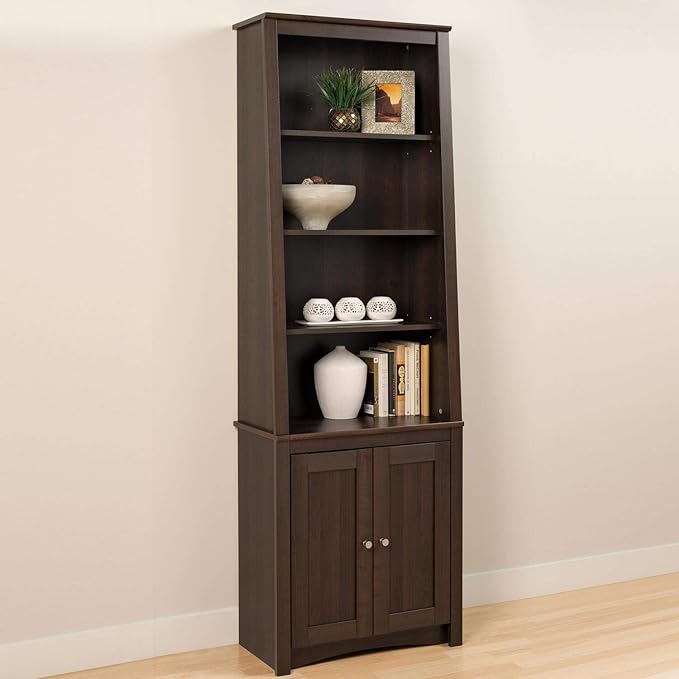 PREPAC Espresso Tall Slant-Back Bookcase with 2 Shaker Doors - LeafyLoom