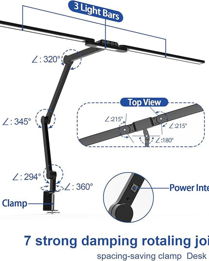 Bright Desk Lamps for Office Home, 24W Large Swing Arm Bar LED Desk Light with Clamp, Auto Dimming Task Lamp for Monitor Work Study - LeafyLoom