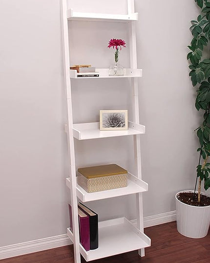 Kiera Grace Providence Hadfield 5 Tier Ladder Shelf Leaning Bookshelf Storage Rack for Home, Office, 18" x 67", White - LeafyLoom