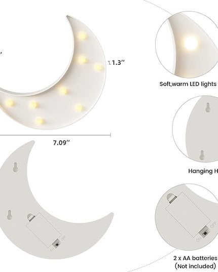 White Moon Decor Bedroom, Battery Powered Moon Night Light for Kids, Kids Room Decor, Baby Room Decor, Nursery Wall Decor, Kids Night Lights for Bedroom, Toddler Night Lights, Baby Night Light - LeafyLoom