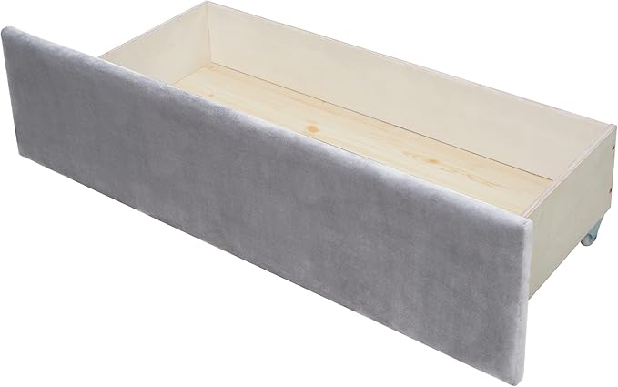 Twin Size Velvet Upholstered Daybed with Drawers, Solid Wood Sofa Bed w/Vertical Stripes Designed Backrest and Pine Legs, for Living Room, Bedroom, Dorm, No Box Spring Needed, Gray - LeafyLoom