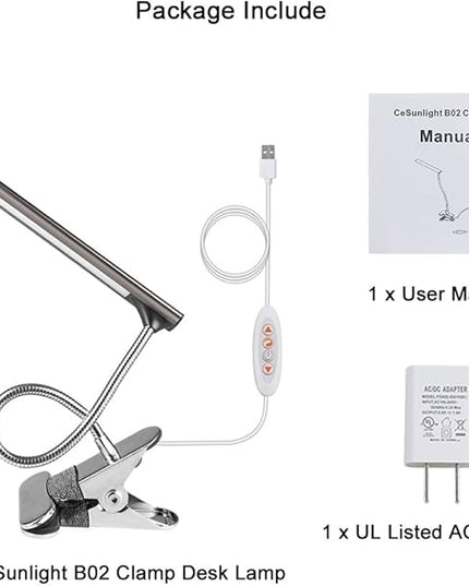 LED Clip on Desk Lamp, Bed Headboard Light with Clamp for Reading, 3000K – 6500K Color Temperature Setting, Stepless Brightness Control, Long USB Cord and AC Adapter Included(Brown) - LeafyLoom