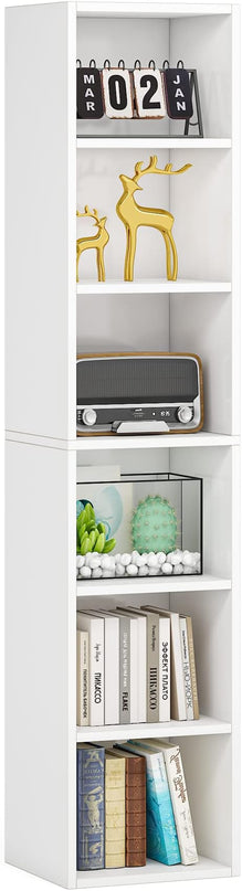 70.9 Inch Tall Narrow Bookcase, Corner Bookshelf 6 Tier Cube Display Shelf Storage Organizer for Small Space, White - LeafyLoom