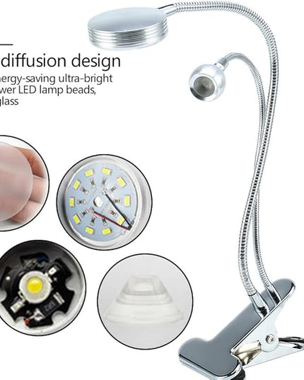 FILFEEL 2in1 LED with Clip, Illuminated Lights for Nail Desk Manicure Makeup Bed Reading Use Flexible Metal Hose with USB Interface - LeafyLoom