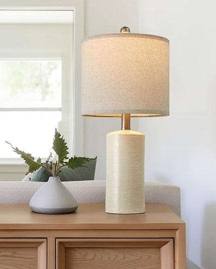 20.25" Small Single Table Lamp for Bedroom Modern Ceramic Nightstand Lamp Farmhouse Bedside Lamp Boho Living Room Lamp White Side Table Lamp End Table Lamp - LeafyLoom