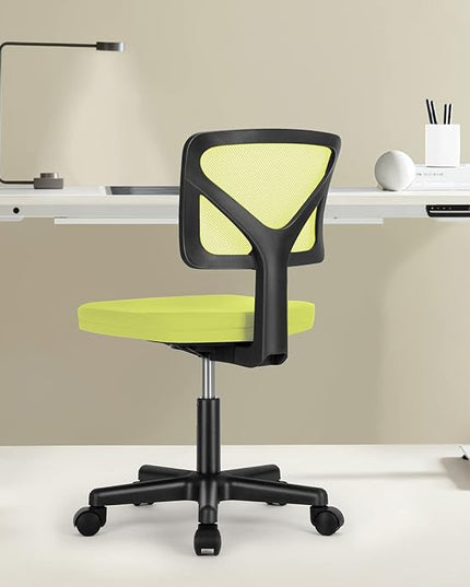 Home Office Chair Mesh Armless Computer Desk Chair Ergonomic Task Rolling Swivel Chair Adjustable Modern Chair with Lumbar Support, Green - LeafyLoom