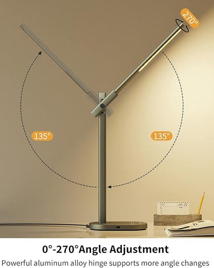 ProtoArc Modern Desk Lamp, Metal Aluminum Alloy Dimmable LED Desk Light with USB Charging Port, Eye-Caring Table Light, Touch Control, 5 Color Modes, 6 Brightness Levels, Timer for Home Office Bedroom - LeafyLoom