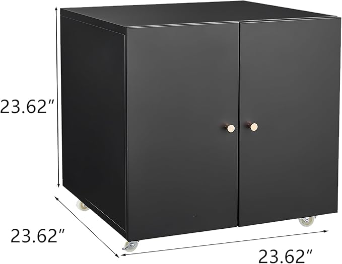 23.62" Metal Office Copier 2 Door and 360 ° Universal Wheel,Mobile Lateral Filing Cabinets w/Aluminum Alloy Handle,Rolling Printer Stand for Legal/Letter/A4,Black - LeafyLoom
