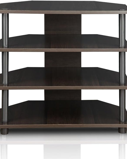 Furinno Turn-N-Tube Easy Assembly 4-Tier Petite Entertainment Center / TV Stand / TV Unit / TV Desk, Espresso/Grey - LeafyLoom
