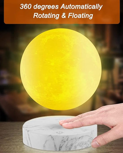 VGAzer Levitating Moon Lamp,Floating and Spinning in Air Freely with 3D Printing LED Moon Light Has 3 Colors for Unique Christmas Gifts,Room Decor (Marble Base 3 Colors) - LeafyLoom