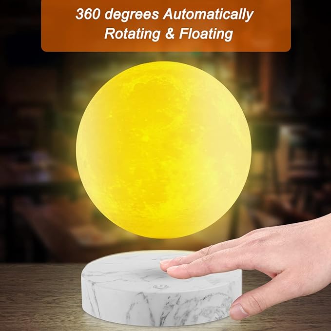 VGAzer Levitating Moon Lamp,Floating and Spinning in Air Freely with 3D Printing LED Moon Light Has 3 Colors for Unique Christmas Gifts,Room Decor (Marble Base 3 Colors) - LeafyLoom