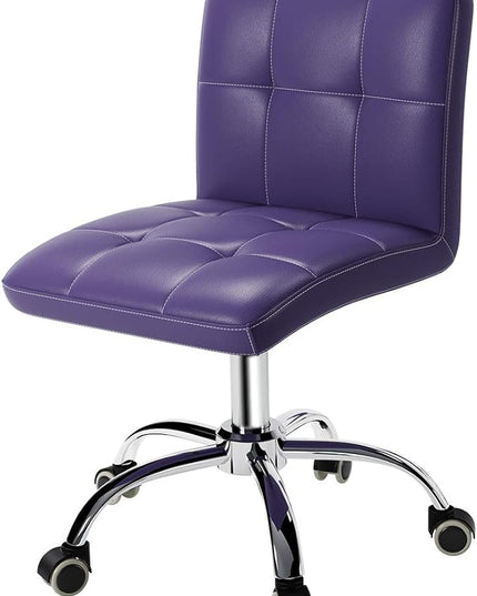 360° Office Desk Chair,PU Adjustable Rolling Task Chair with Backrest for Barber,Office,Home, Computer,360° Swivel,Armless (purple) - LeafyLoom
