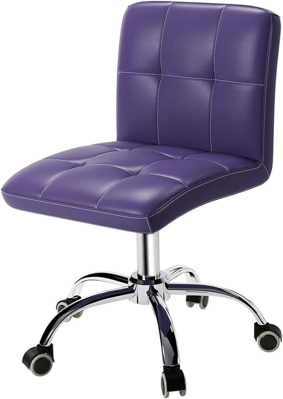 360° Office Desk Chair,PU Adjustable Rolling Task Chair with Backrest for Barber,Office,Home, Computer,360° Swivel,Armless (purple) - LeafyLoom