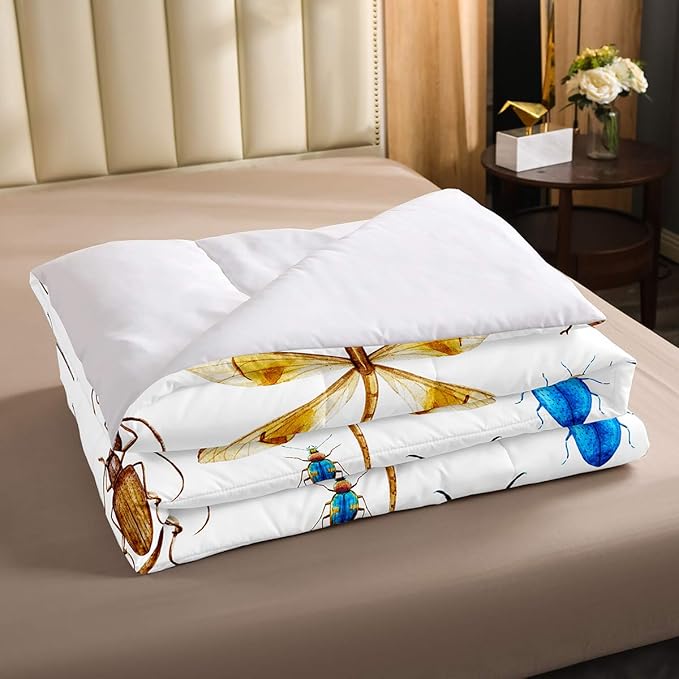 Erosebridal Kids Dragonfly Down Comforter Dragonfly Gifts for Women, Ladybug Insect Comforter Set Queen Size for Children Boys Girls Teens, Reptile Pattern Bedding Comforters Colorful Duvet Insert - LeafyLoom