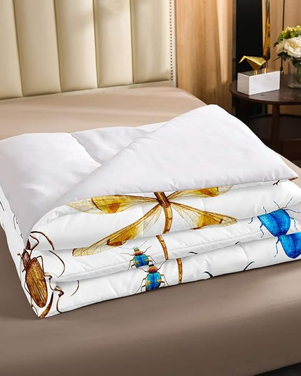 Erosebridal Kids Dragonfly Down Comforter Dragonfly Gifts for Women, Ladybug Insect Comforter Set Full Size for Children Boys Girls Teens, Reptile Pattern Bedding Comforters Colorful Duvet Insert - LeafyLoom