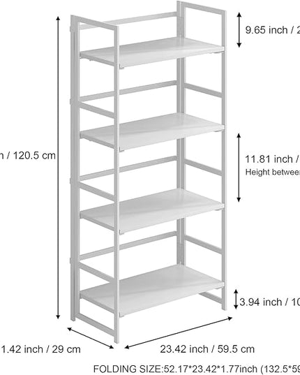 No-Assembly Folding Bookshelf Storage Shelves 4 Tiers Vintage Multifunctional Plant Flower Stand Storage Rack Shelves Bookcase for Home Office(All White) - LeafyLoom
