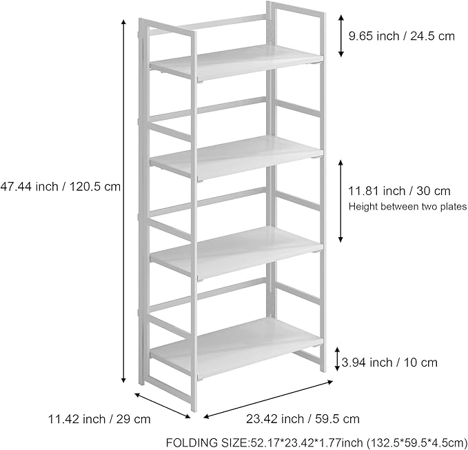 No-Assembly Folding Bookshelf Storage Shelves 4 Tiers Vintage Multifunctional Plant Flower Stand Storage Rack Shelves Bookcase for Home Office(All White) - LeafyLoom