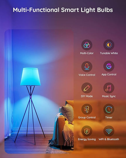 Govee Smart Light Bulbs, Color Changing Light Bulb, Works with Alexa and Google Assistant, 16 Million Colors RGBWW, WiFi & Bluetooth LED Light Bulbs, Music Sync, A19, 800 Lumens, 1 Pack Govee