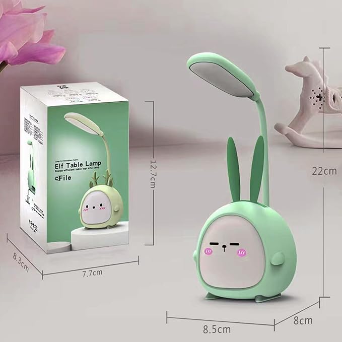 Cute Bunny Desk Lamp, Portable LED Desk Lamps with Night Light,Rabbit Foldable USB Rechargeable Reading Light for Children Boys Girls Study (Green) - LeafyLoom